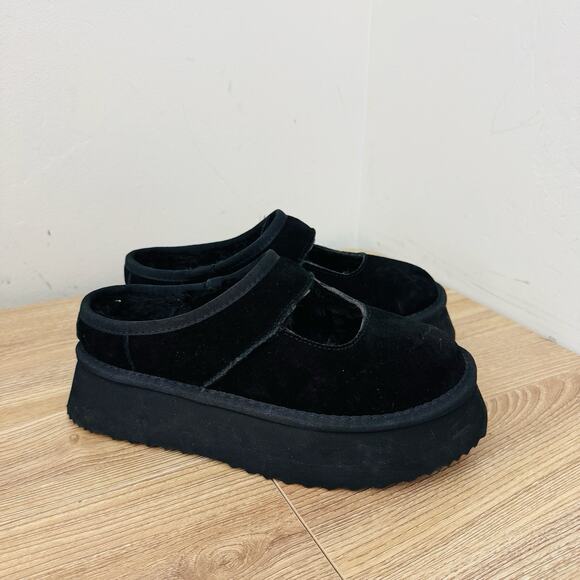 Women’s Black Platform Fur Lined Mary Jane Slipper Size 7 - Picture 5 of 10